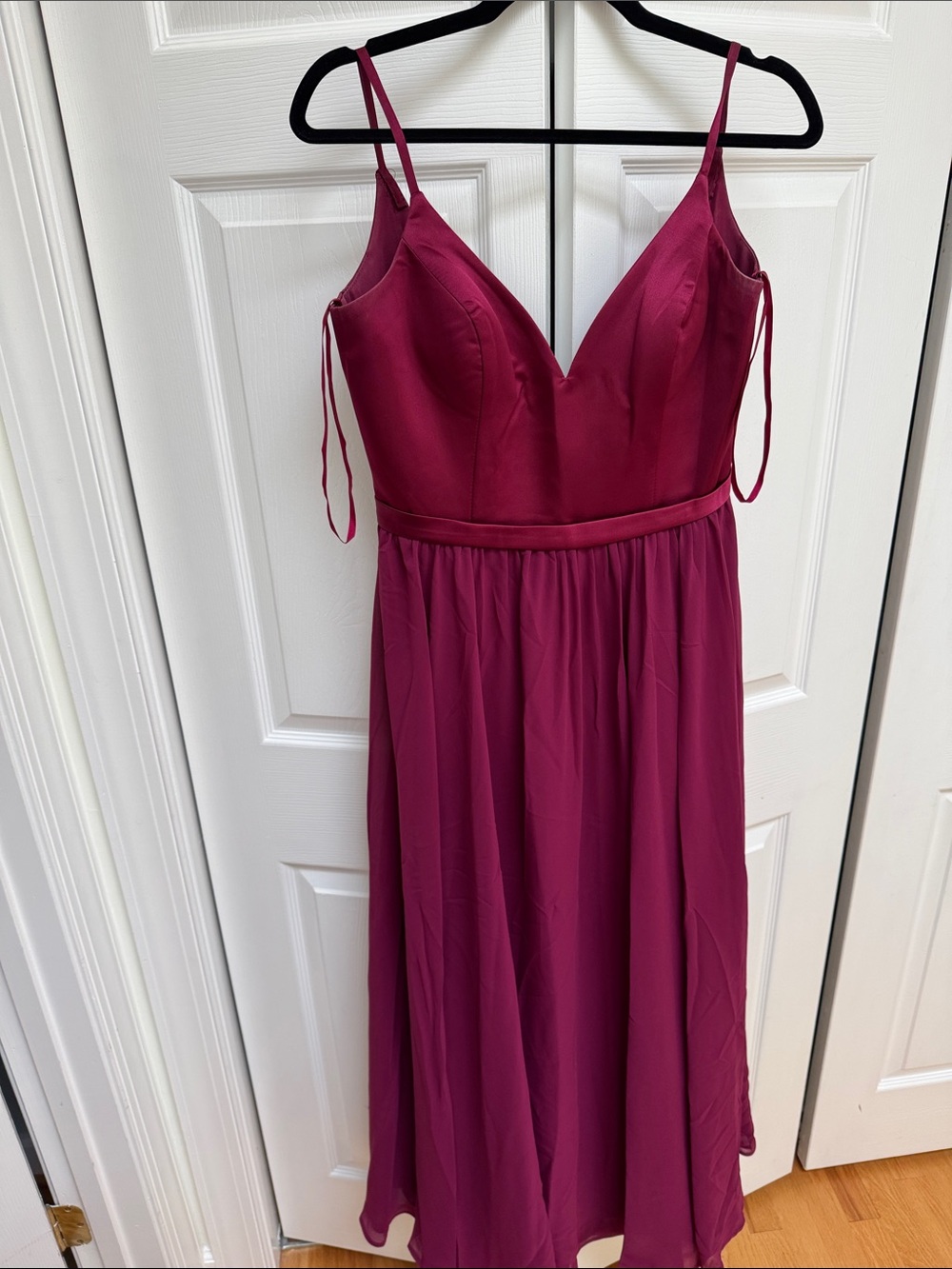 Allure Bridesmaids Burgoundy Spaghetti Strap A-Line Dress